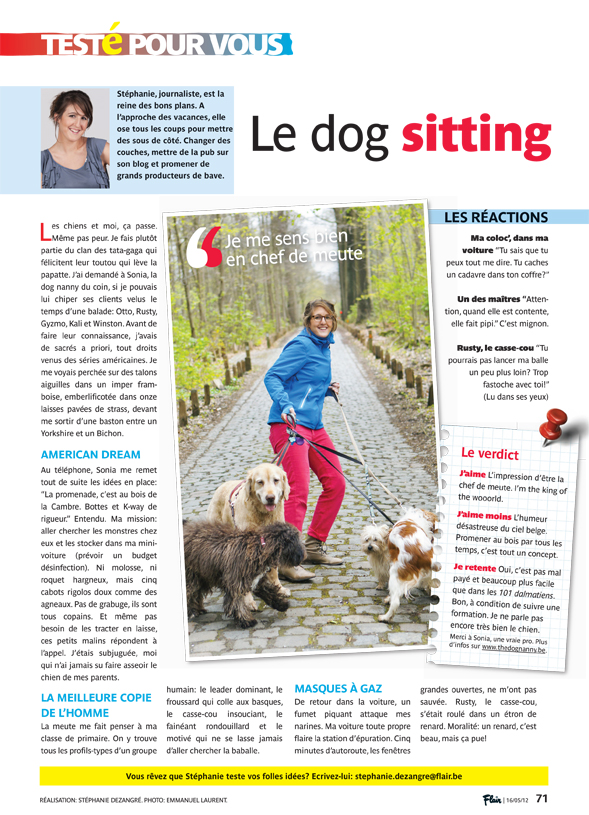Testé pour vous: le dog sitting – Flair n°20/1278 – 16/05/2012